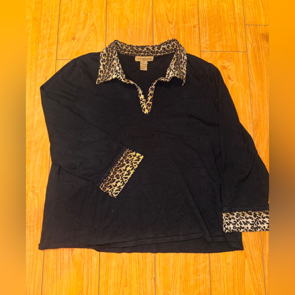 Black Top with Leopard Print Accents